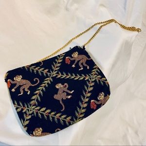 Embroidered Monkey Print Small Purse